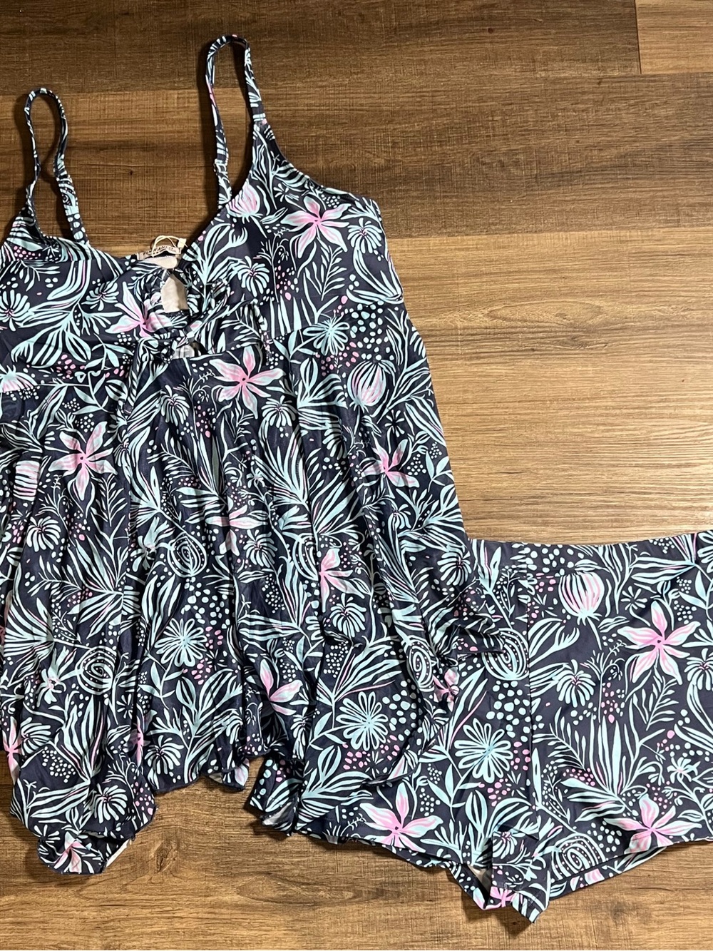 Finwanlo Asymmetrical Floral Tankini With Boyshorts Swim Set